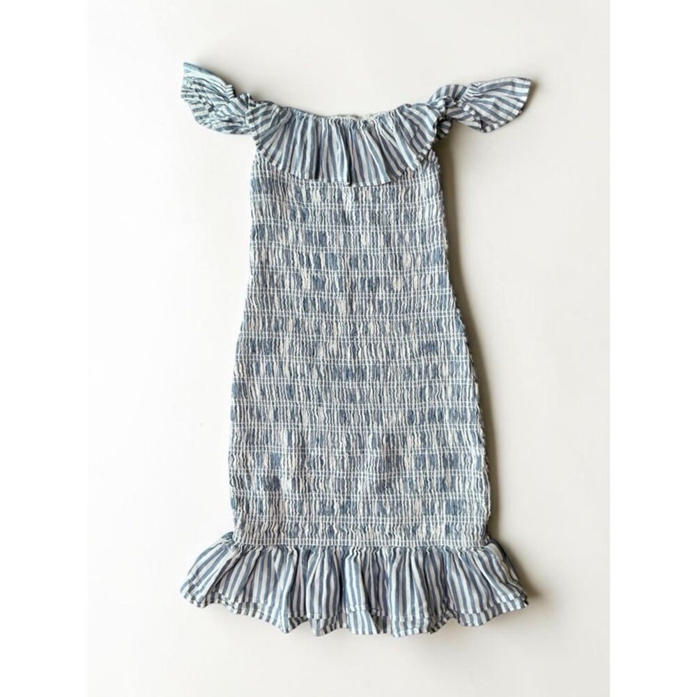 Abercrombie & Fitch Smocked Off Shoulder Blue Stripe Dress XS